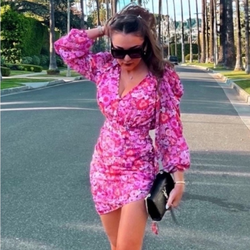 NWT For Love & Lemons Cheyenne Floral Long Sleeve Mini Dress